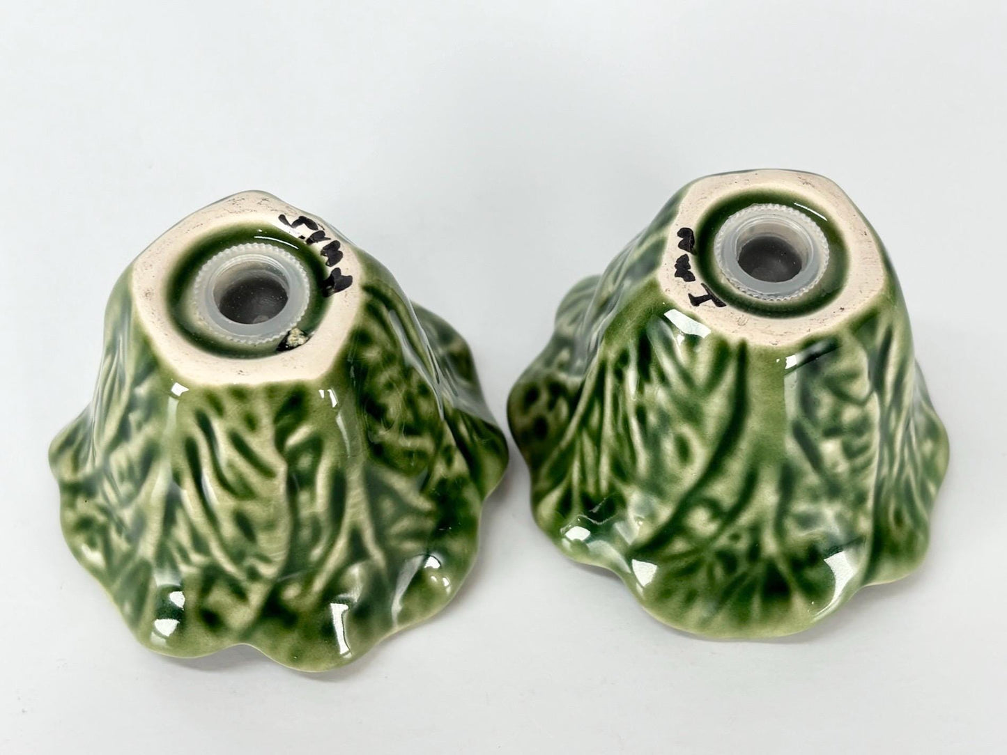 Vintage Salt and Pepper Shakers Shaped Like Small Cabbages or Lettuce