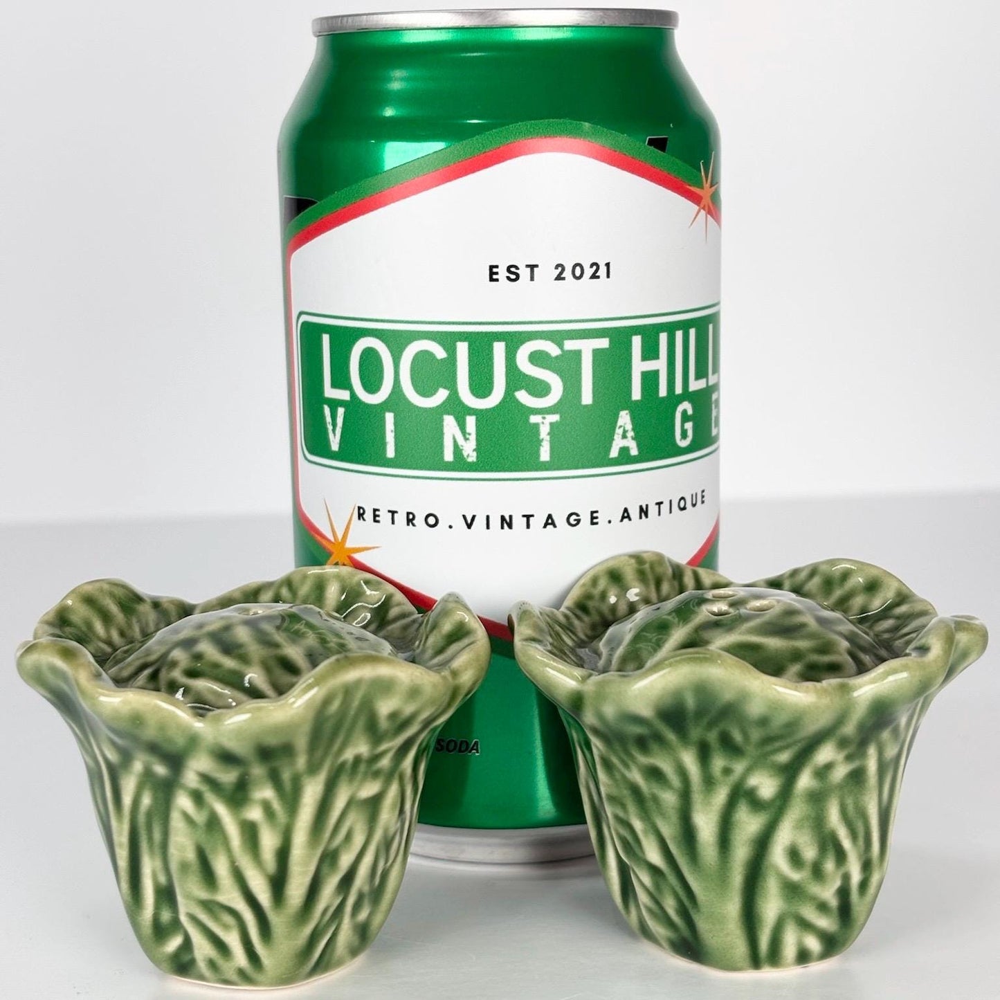 Vintage Salt and Pepper Shakers Shaped Like Small Cabbages or Lettuce