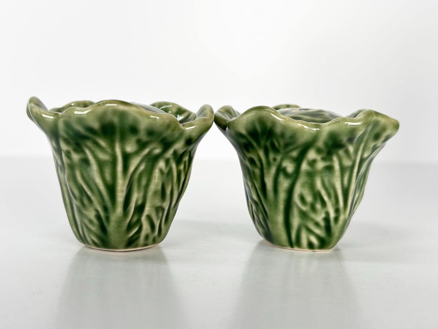 Vintage Salt and Pepper Shakers Shaped Like Small Cabbages or Lettuce