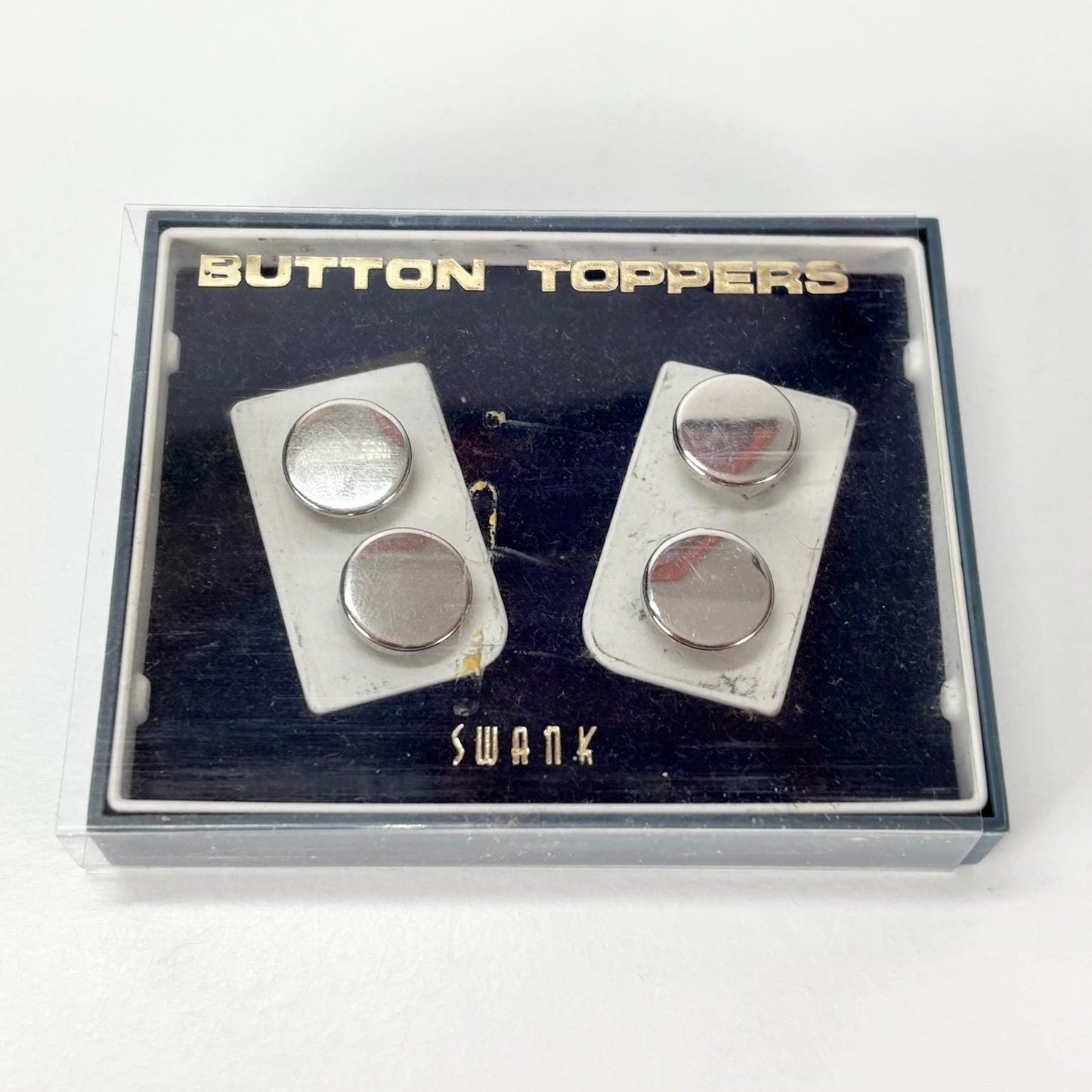 Vintage Button Toppers in Silver Tone Made by Swank in Original Packaging