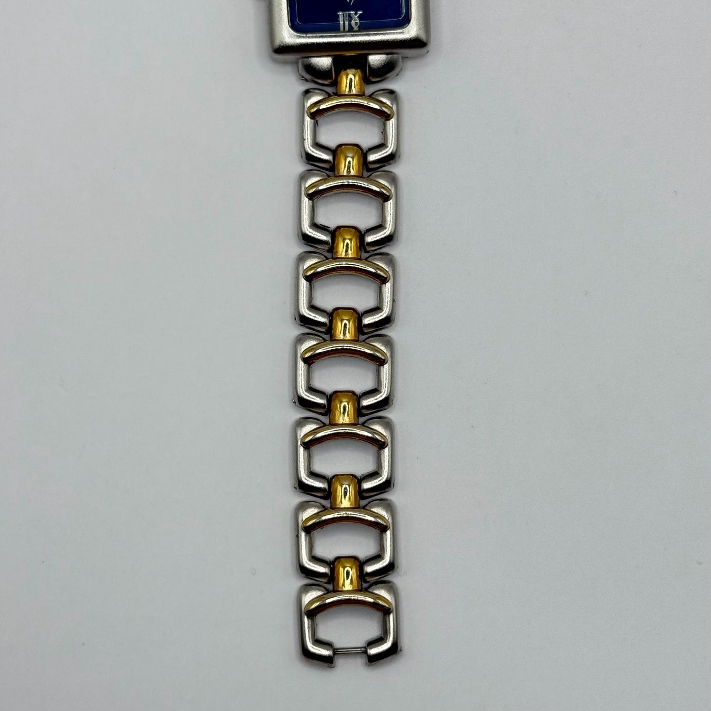 Vintage Watch with Blue Face and Mixed Metal Link Chain By Louis Arden