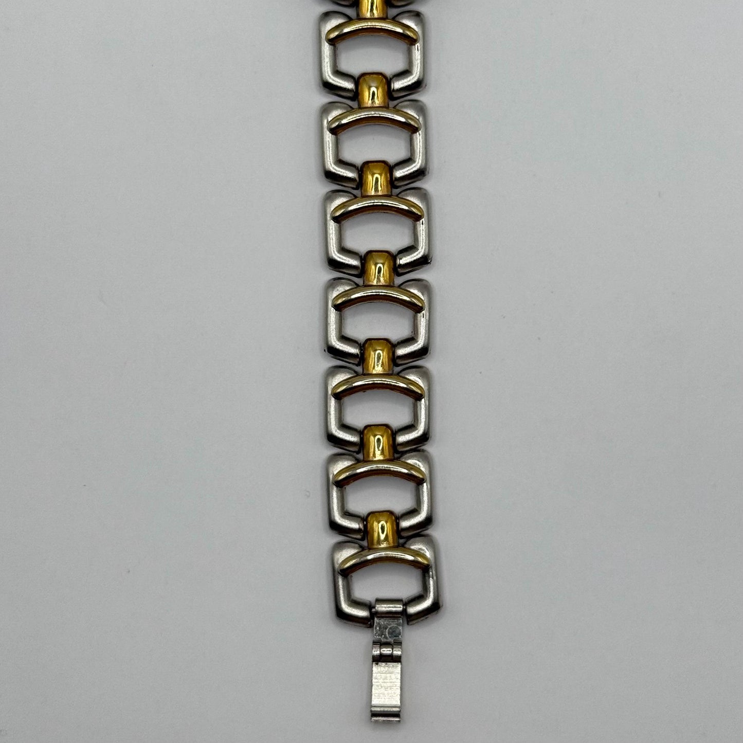 Vintage Watch with Blue Face and Mixed Metal Link Chain By Louis Arden