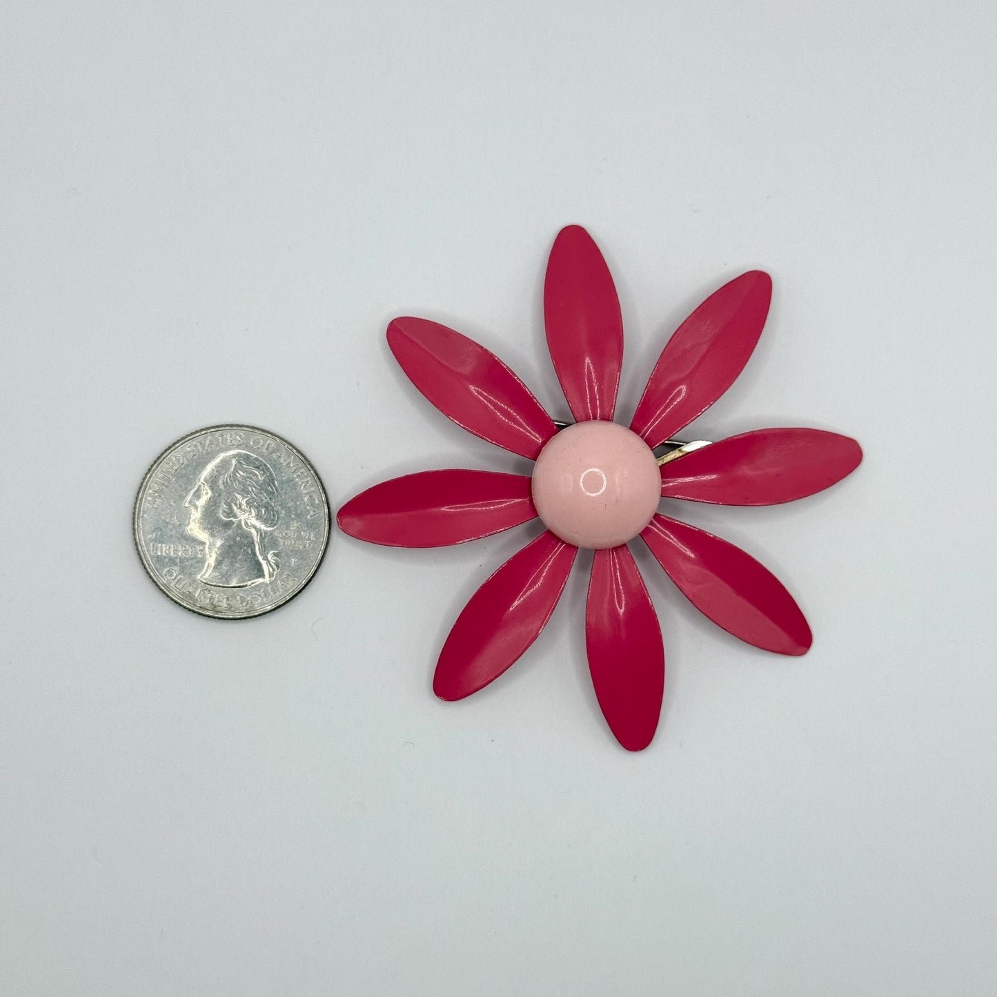 Vintage Metal Brooch of Pink Daisy