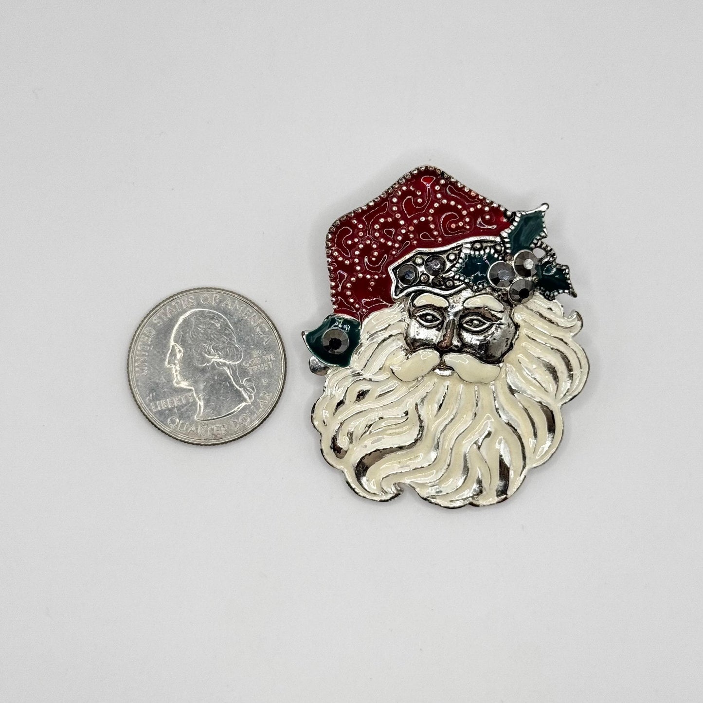 Vintage Brooch or Pin of Santa Claus in Painted Enamel