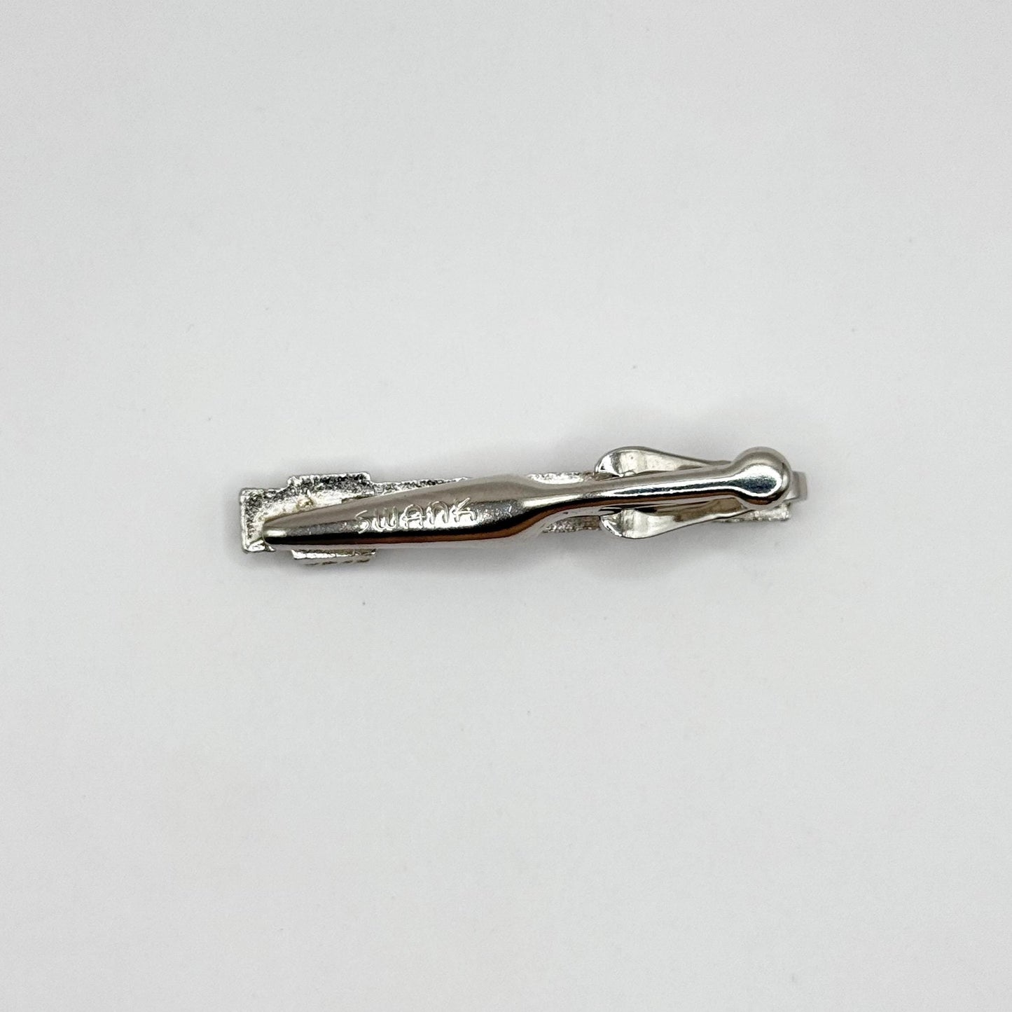 Vintage Tie Clip in Textured Silver Tone with Blue Gemstone Made by Swank