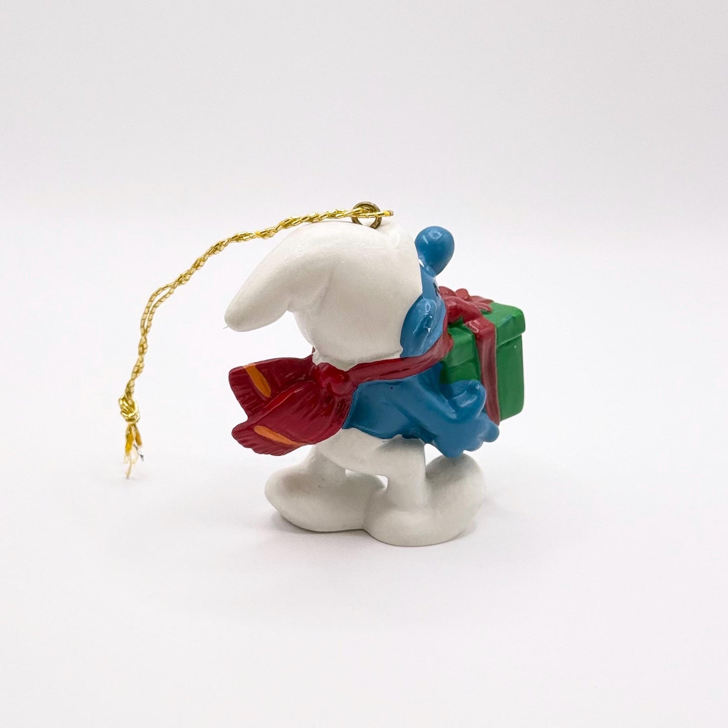 Vintage Christmas Smurf Ornament Holding Presents and Made by Peyo Schleich