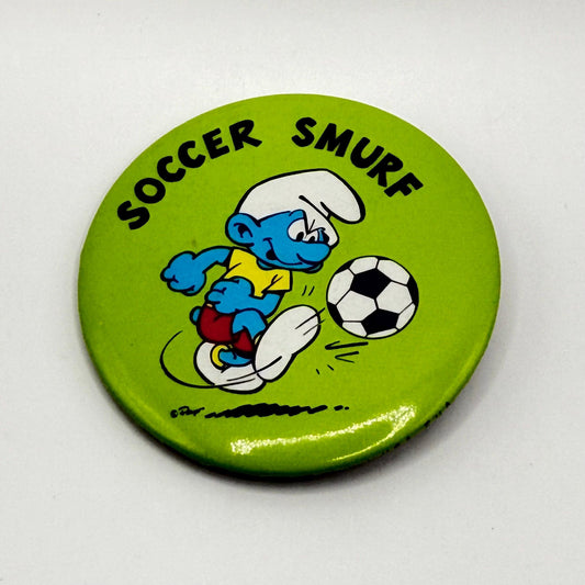 Vintage Soccer Smurf Button Pin by Peyo W. Berrie Co.