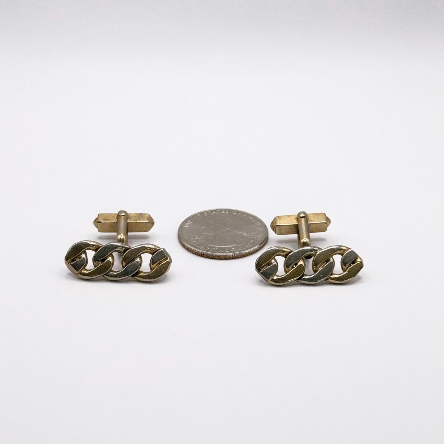 Vintage Cuff Links in Silver and Gold Tone with Chain Link Design Stamped Swank