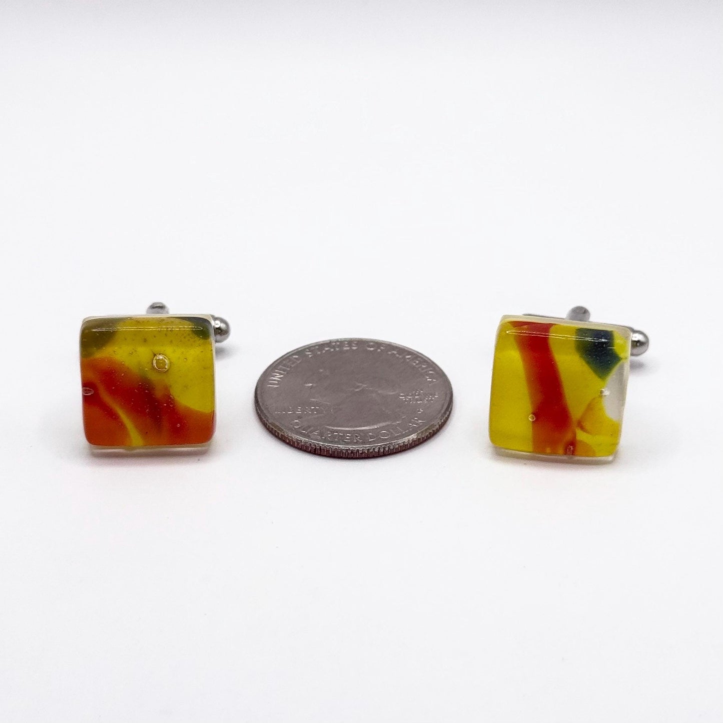 Vintage Cuff Links in Square Yellow, Orange, and Green Resin