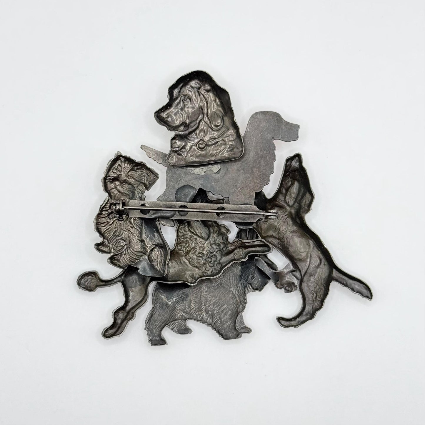 Vintage Brooch of Metal Dogs and Puppies