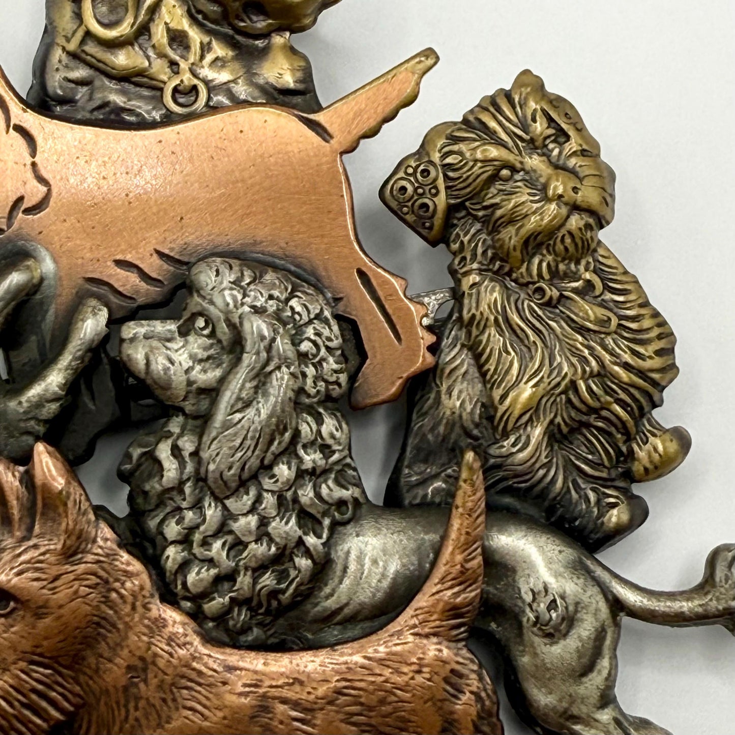 Vintage Brooch of Metal Dogs and Puppies