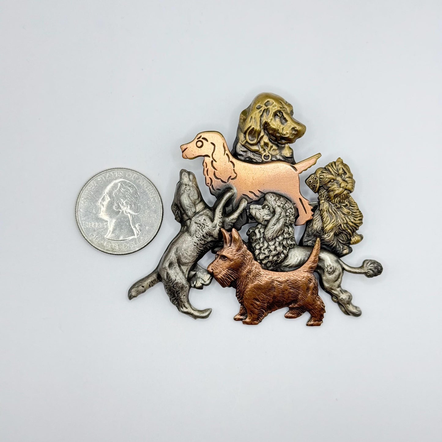 Vintage Brooch of Metal Dogs and Puppies