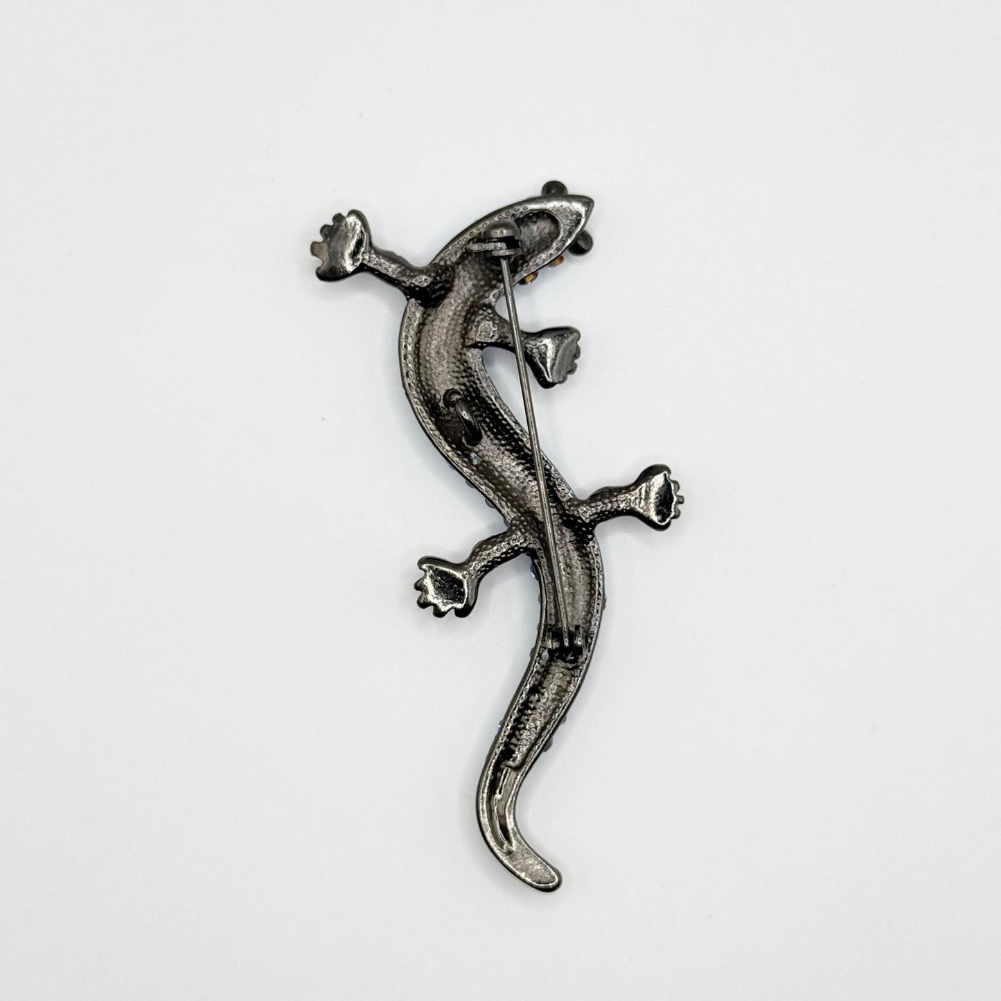 Vintage Brooch or Pendant of Gecko with Blue Rhinestones