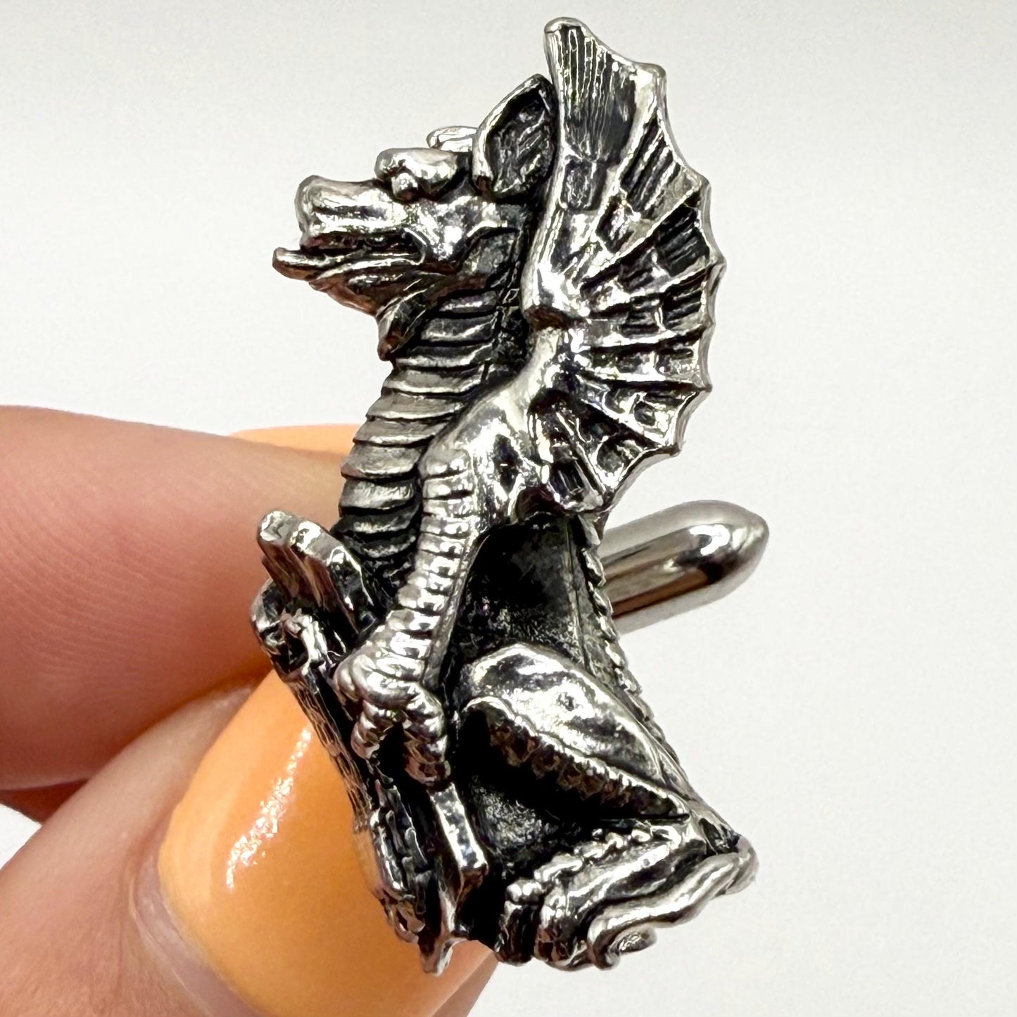 Vintage Cuff Links of Flying Dragons Silver Plated and Made by Swank