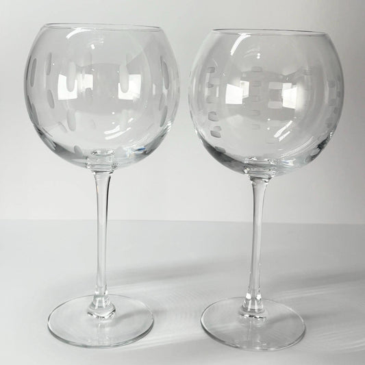 Vintage Large Crystal Wine Glasses With Etched Design by Mikasa, Set of 2.