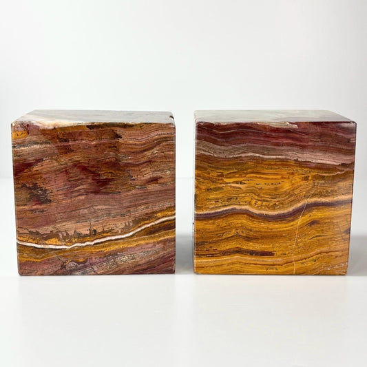 Vintage Polished Onyx Bookends in Cube Shape and Very Heavy!