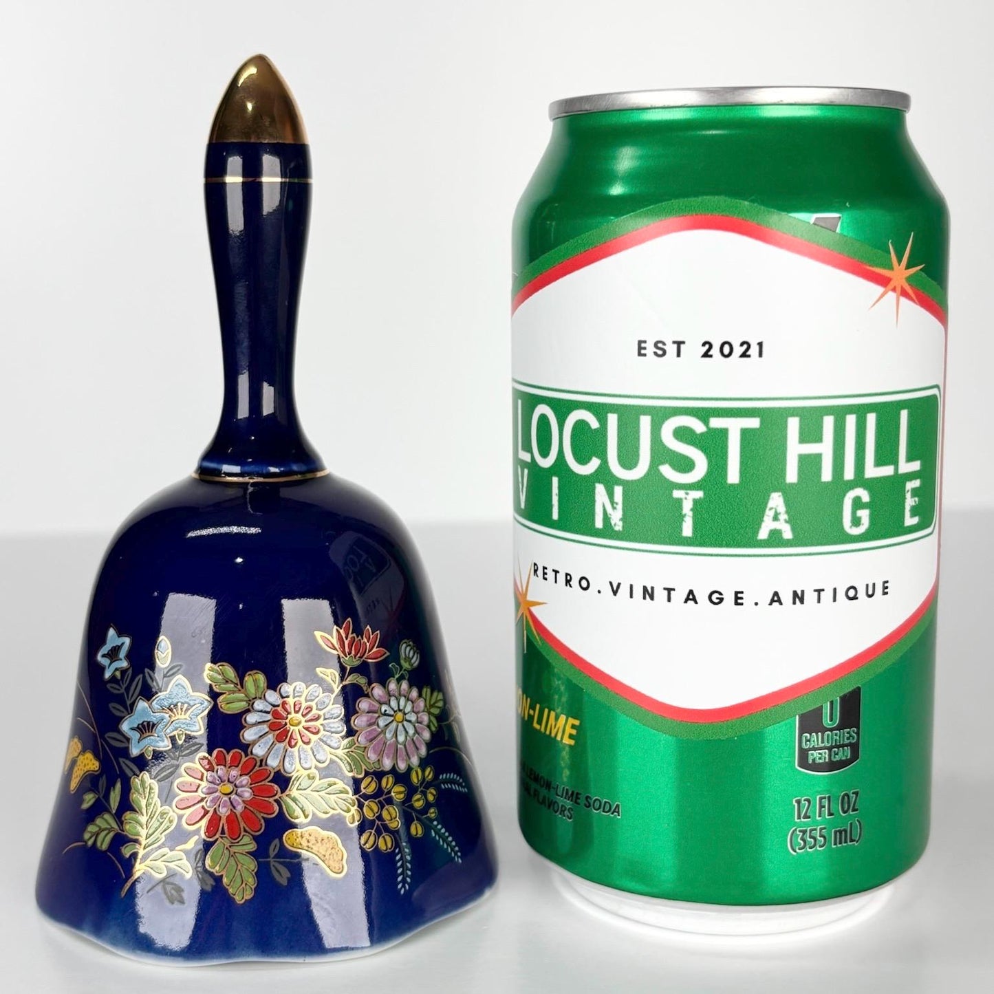 Vintage Bell in Cobalt Blue with Floral Pattern and Made from Japanese Porcelain