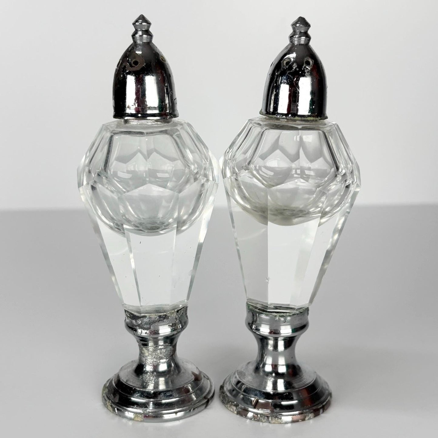 Vintage Salt and Pepper Shakers Made from Lead Crystal with Silver Tone Tops