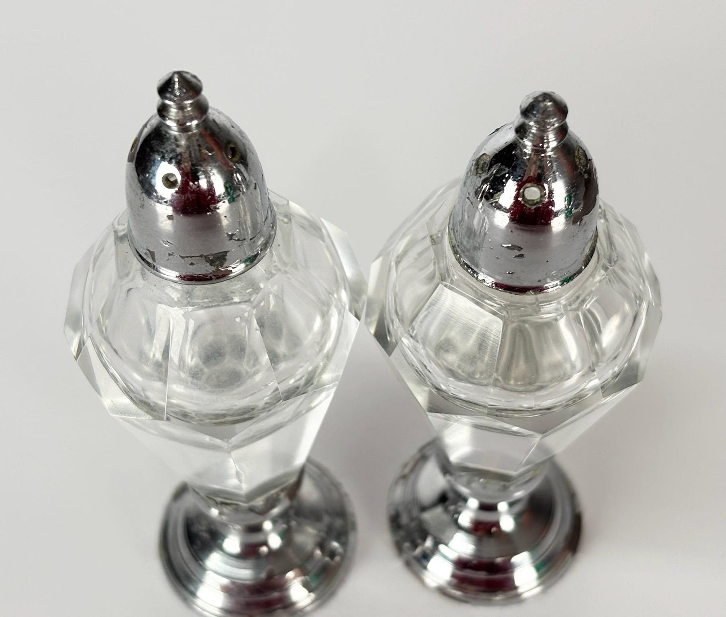 Vintage Salt and Pepper Shakers Made from Lead Crystal with Silver Tone Tops