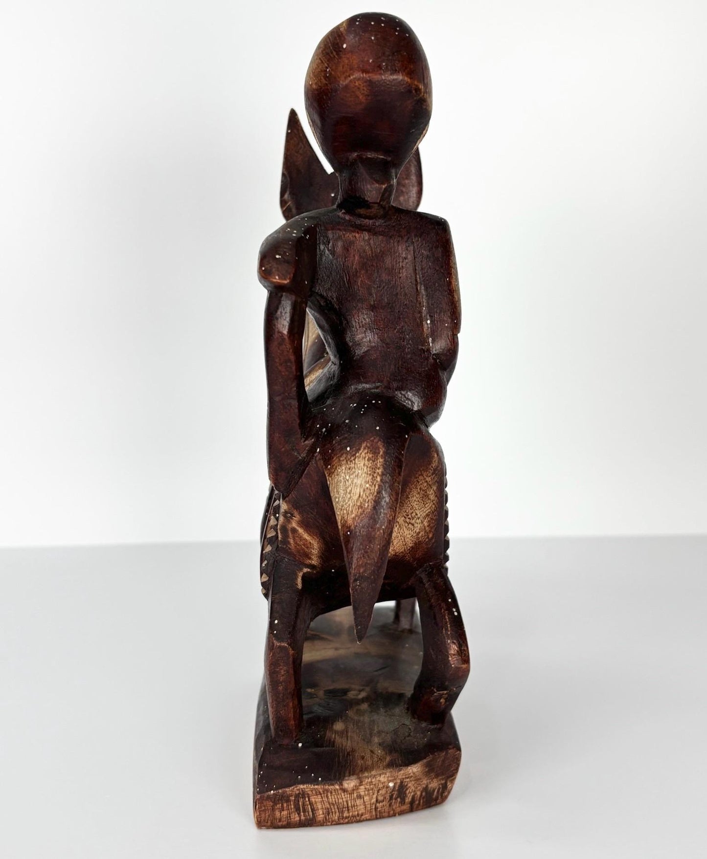 Vintage Wood Sculpture of Man on Donkey Hand-Carved African Statue