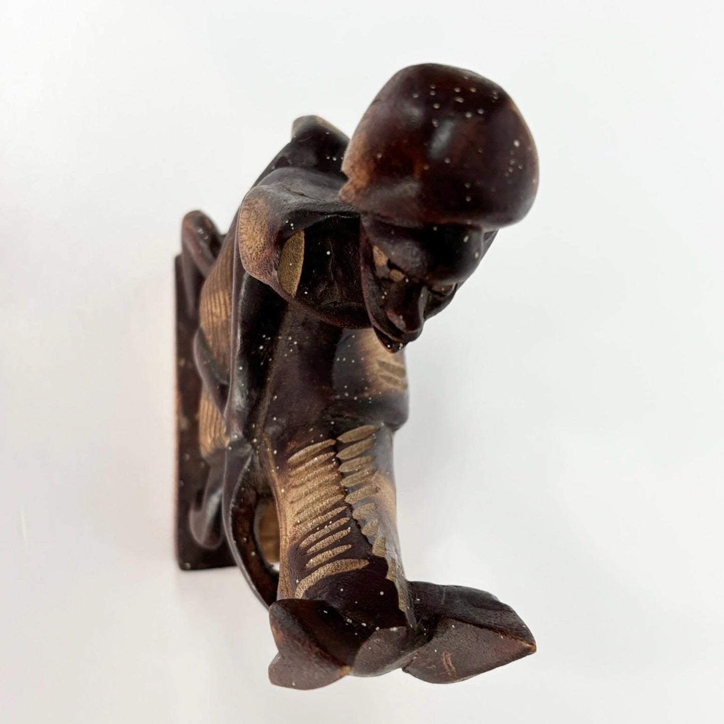 Vintage Wood Sculpture of Man on Donkey Hand-Carved African Statue