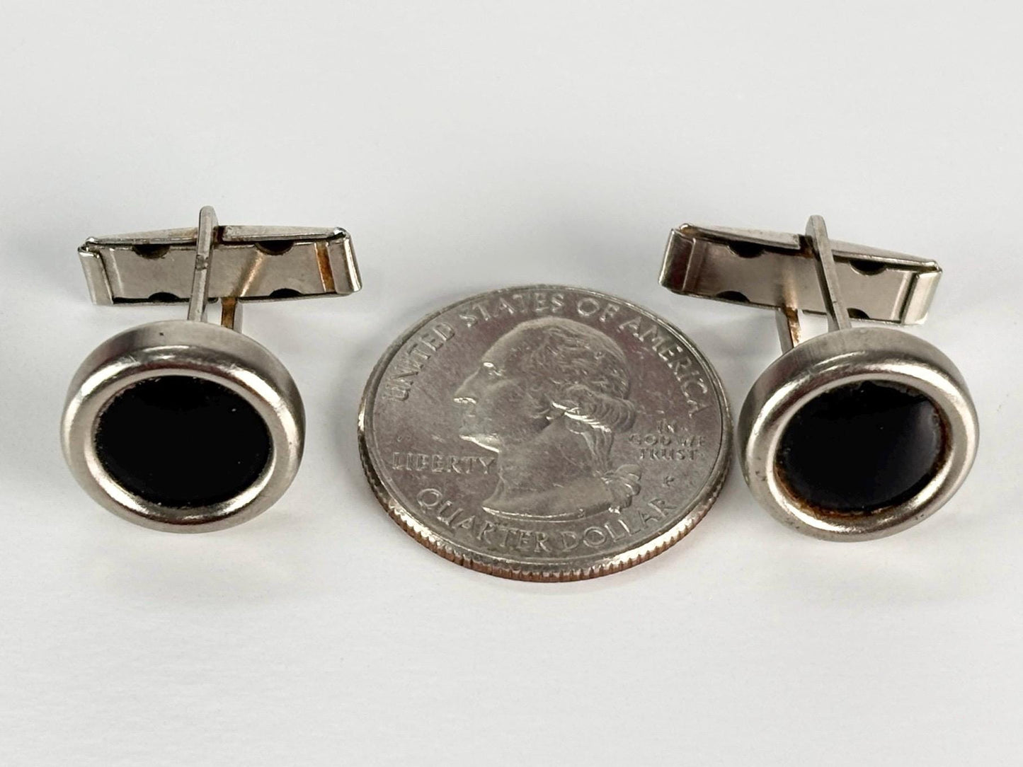 Vintage Cuff Links in Silver Tone with Black Center