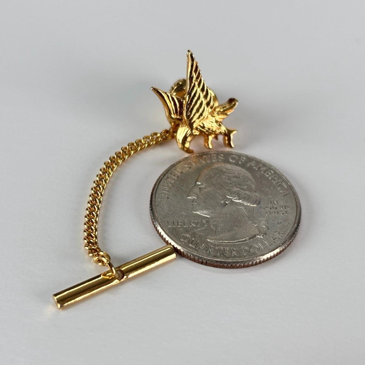 Vintage Tie Tack with Flying Eagle in Gold Tone