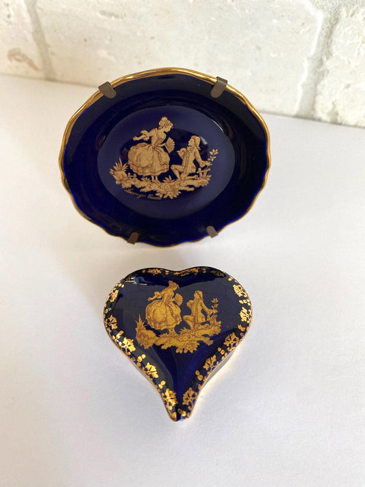 Vintage Limoges Trinket Box & Matching Mini Plate with 22kt Gold Detailing.