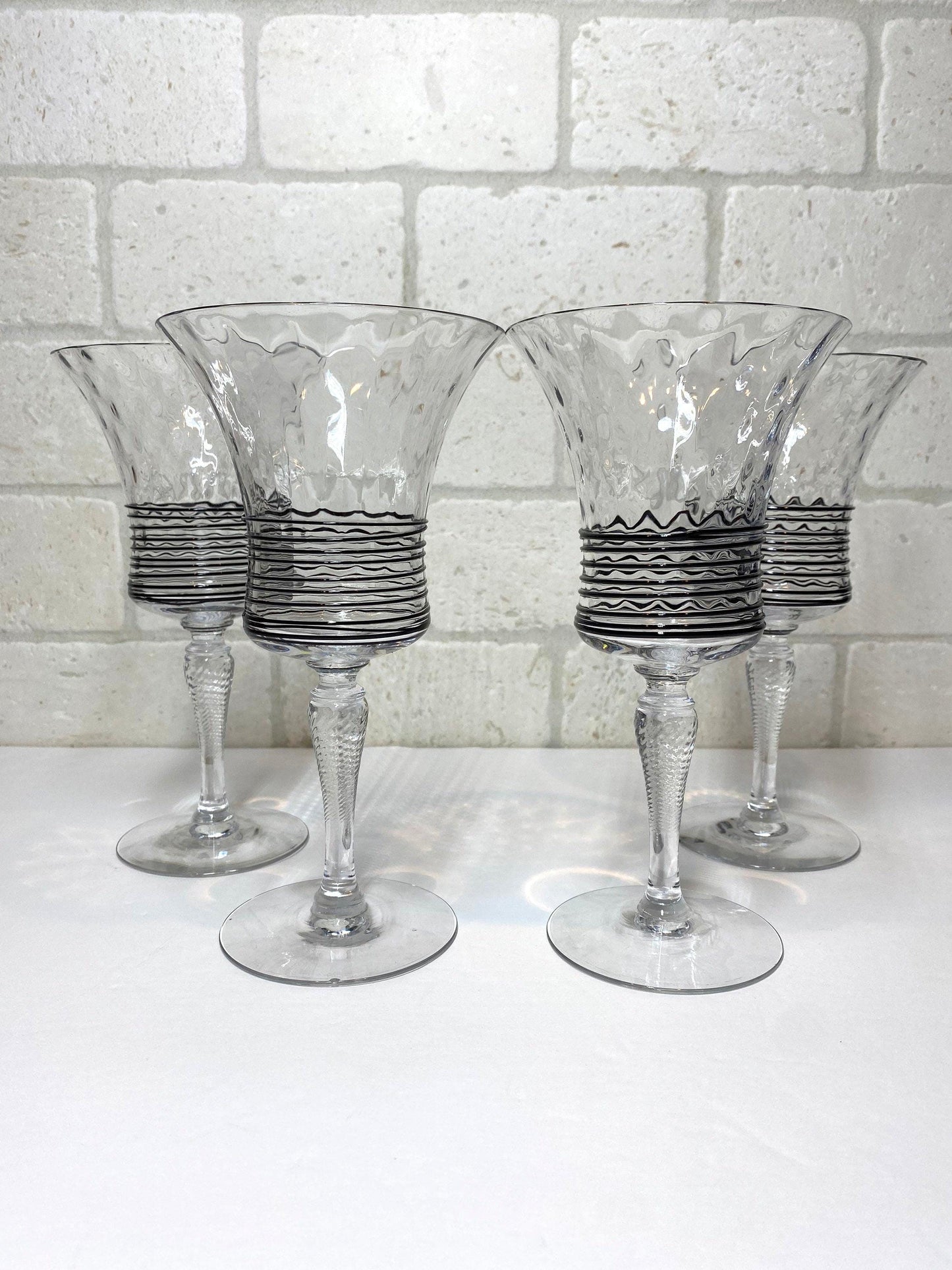 Antique Crystal Glasses with Art Deco Black Accent by H.C. Fry 1920s