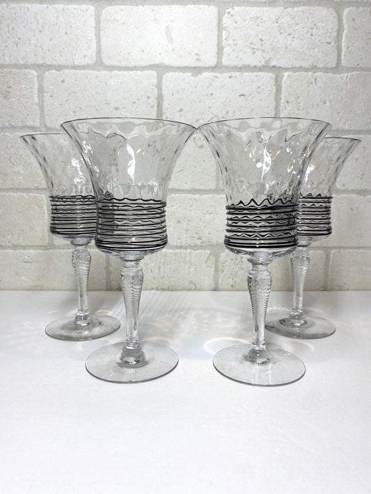 Antique Crystal Glasses with Art Deco Black Accent by H.C. Fry 1920s