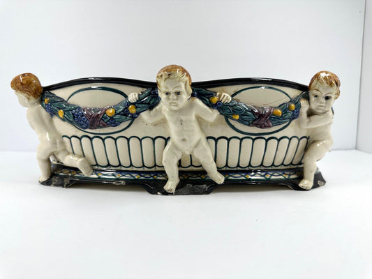 Antique Cherub Bowl with Floral Garland, 1910s.