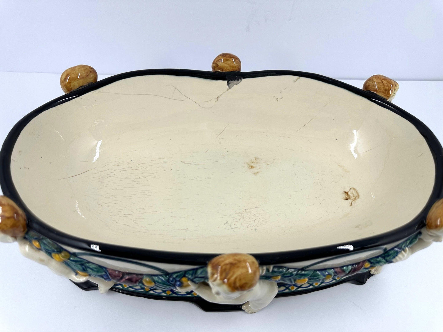 Antique Cherub Bowl with Floral Garland, 1910s.