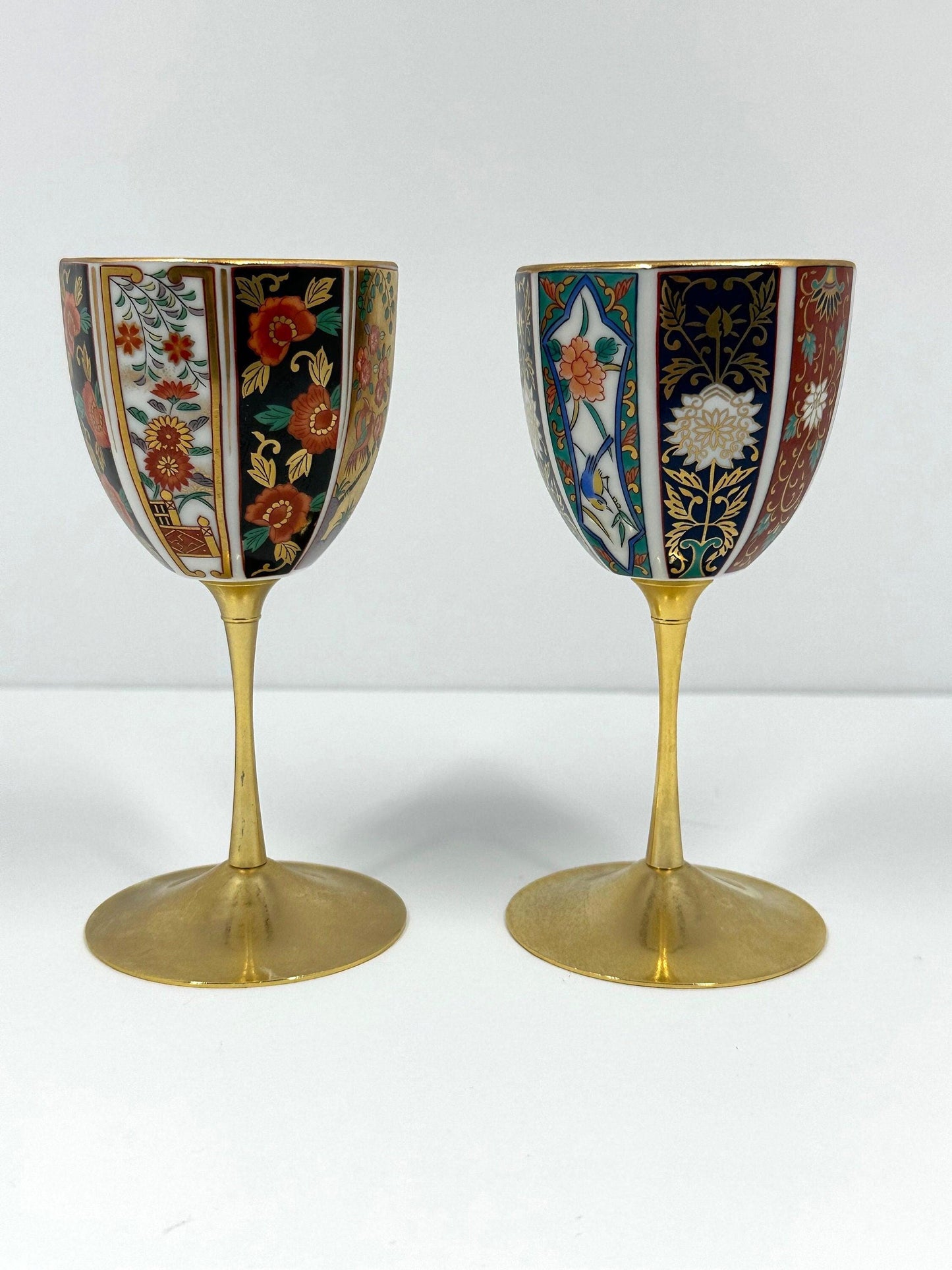 Vintage Porcelain Cups with Brass Stem, Made in Japan.