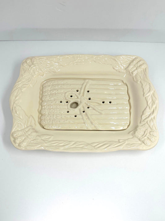 Vintage Plate With Drainer and Asparagus Design, Made in Portugal.