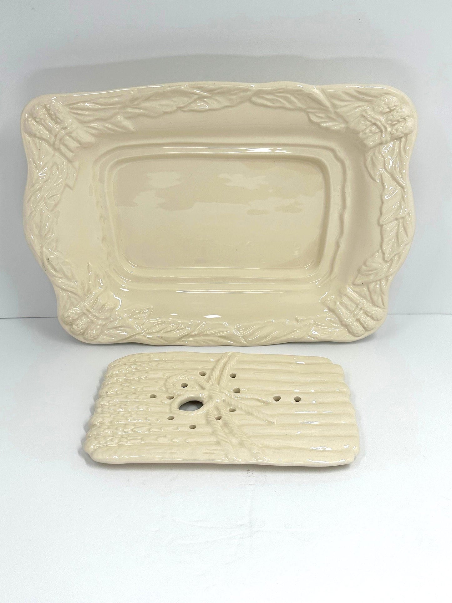 Vintage Plate With Drainer and Asparagus Design, Made in Portugal.