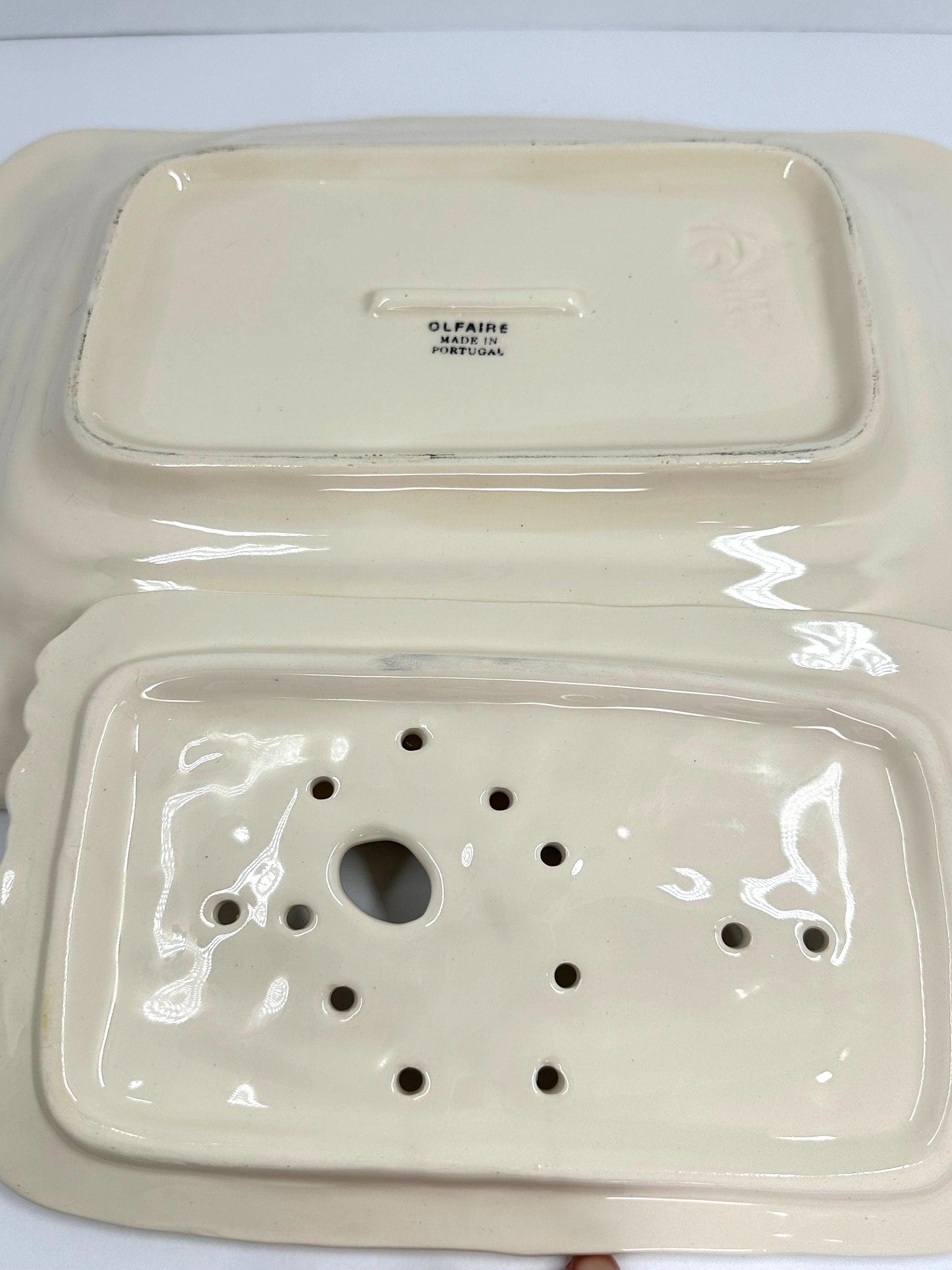 Vintage Plate With Drainer and Asparagus Design, Made in Portugal.