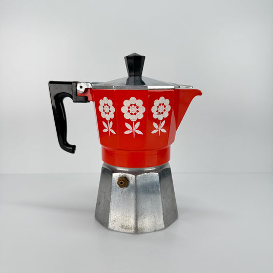 Vintage Gemeli Stilnova Moca Pot Espresso Maker with Orange and White Flower Design
