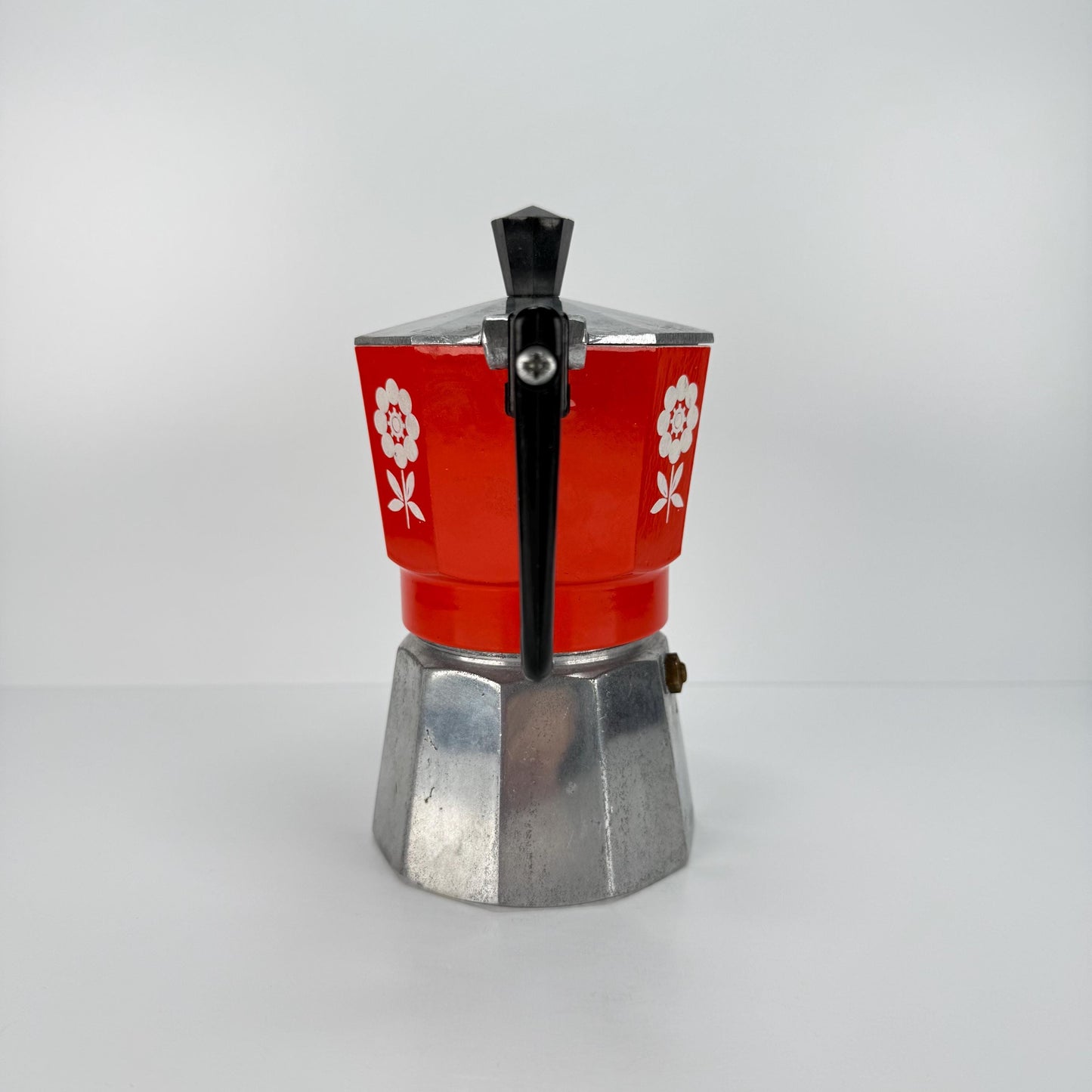 Vintage Gemeli Stilnova Moca Pot Espresso Maker with Orange and White Flower Design