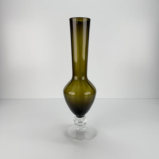 Vintage Bud Vase in a Green Glass with Clear Bottom