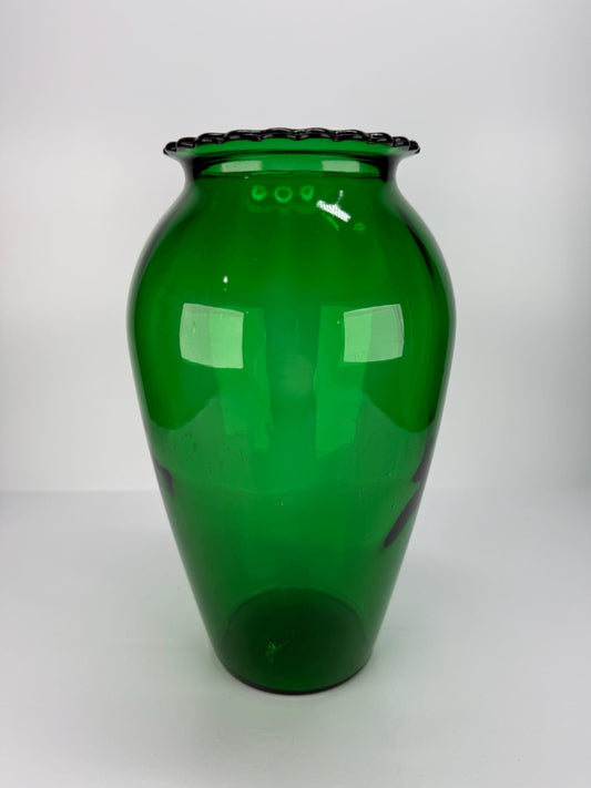 Vintage Vase by Anchor Hocking in Forest Green with Scalloped Rim