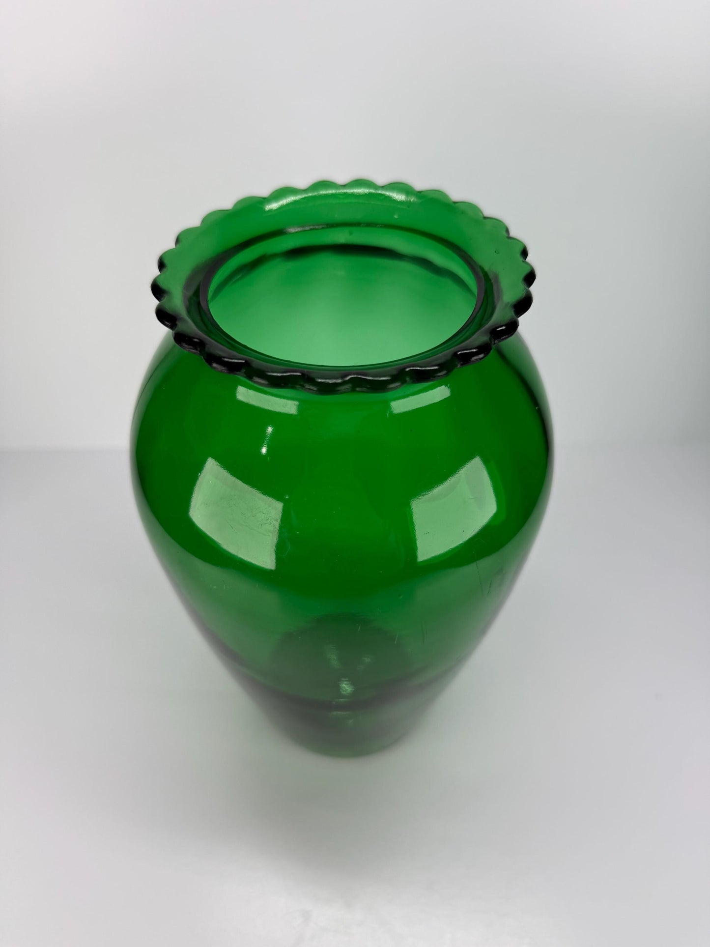 Vintage Vase by Anchor Hocking in Forest Green with Scalloped Rim