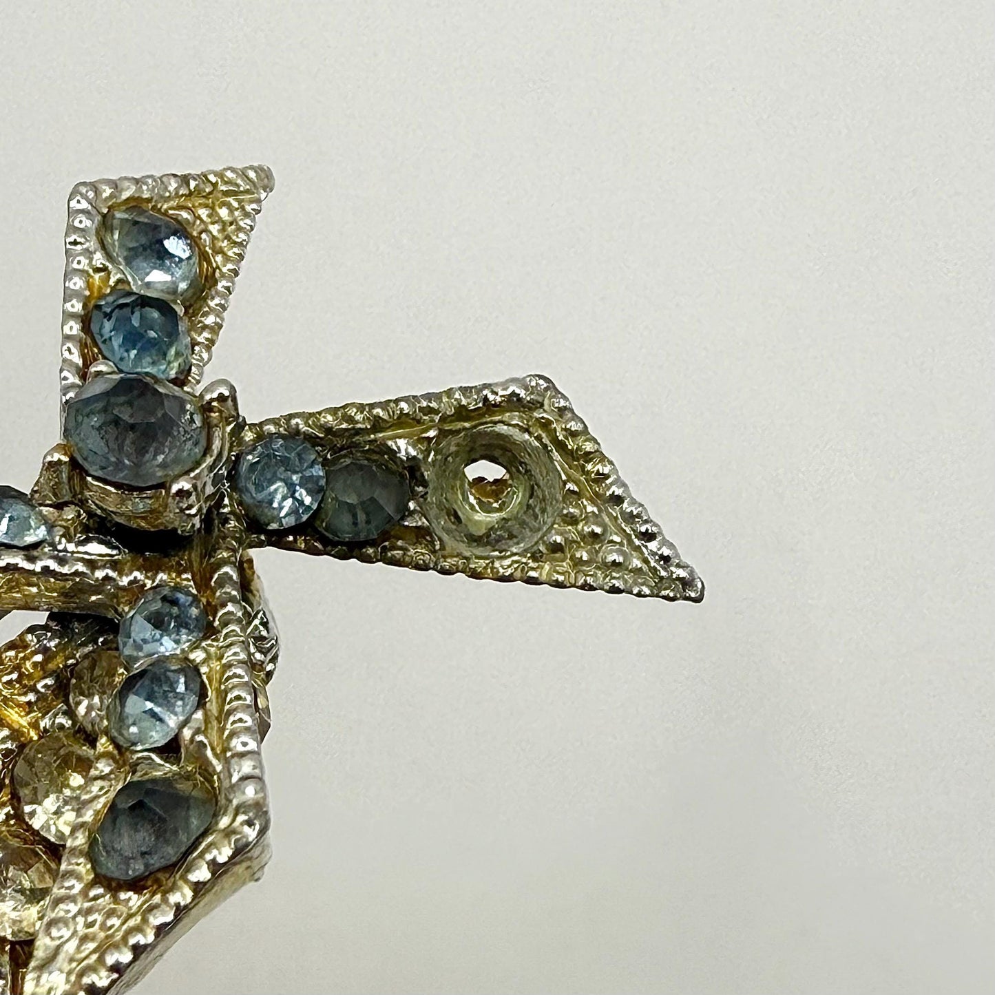 Vintage Brooch in Silver of a Windmill with Blue and Clear Rhinestones