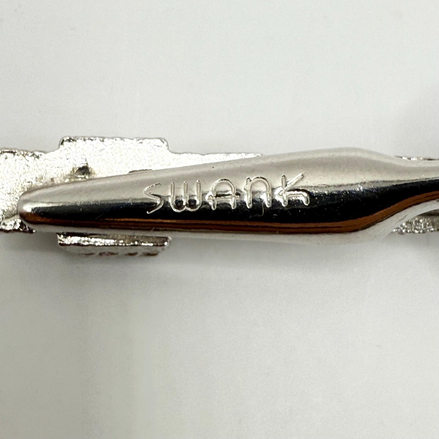 Vintage Tie Clip in Textured Silver Tone with Blue Gemstone Made by Swank
