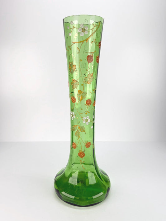 Antique Vase in Forest Green with Strawberry Plant Design