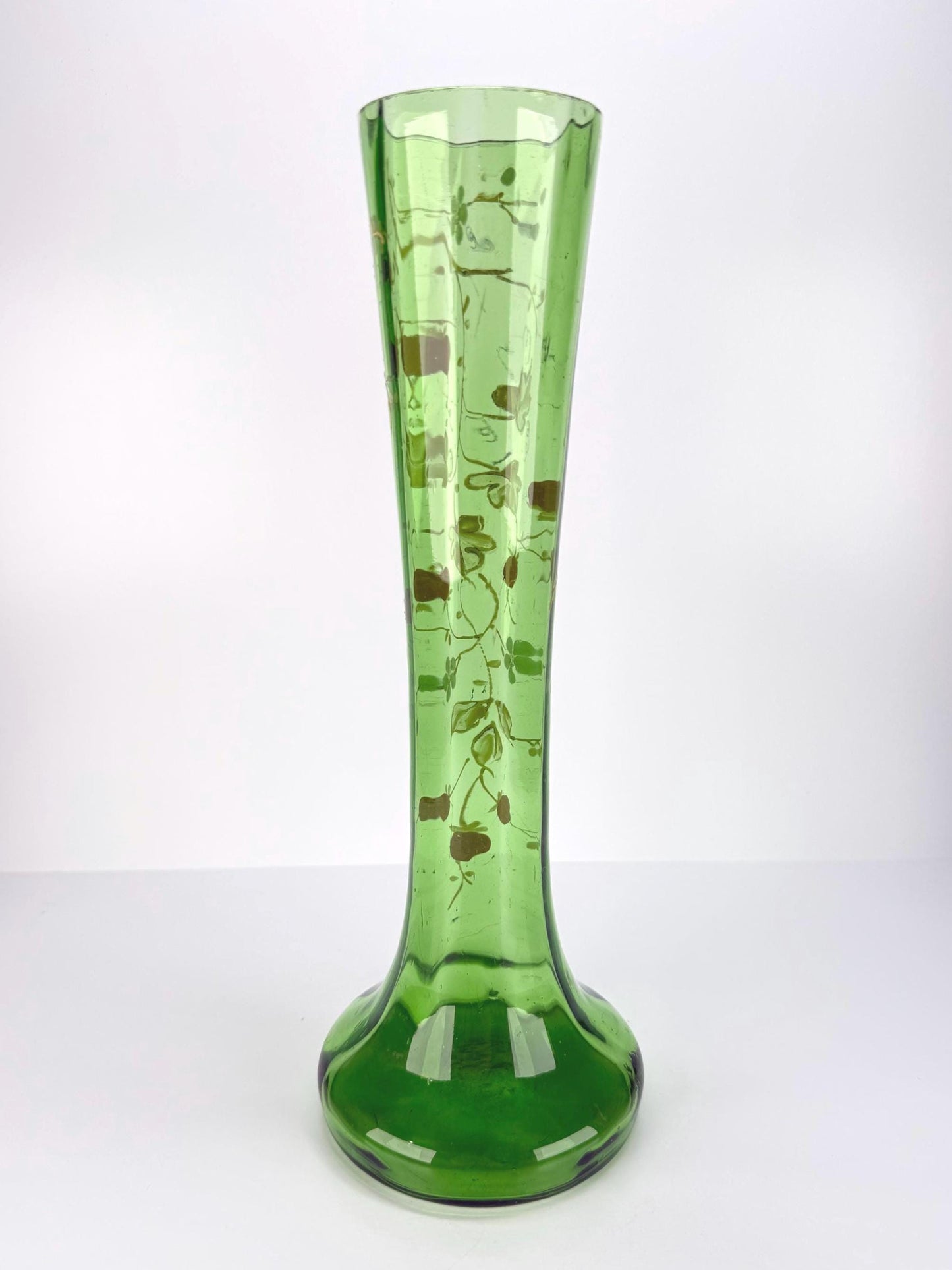 Antique Vase in Forest Green with Strawberry Plant Design