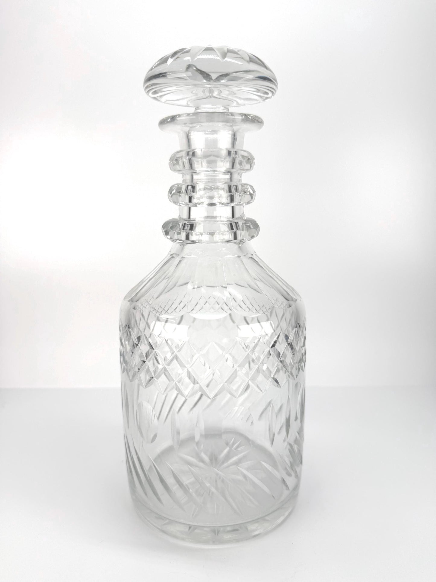 Vintage Cut Glass Decanter with Stopper in MCM Style
