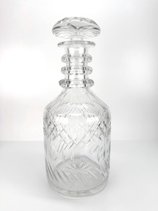 Vintage Cut Glass Decanter with Stopper in MCM Style