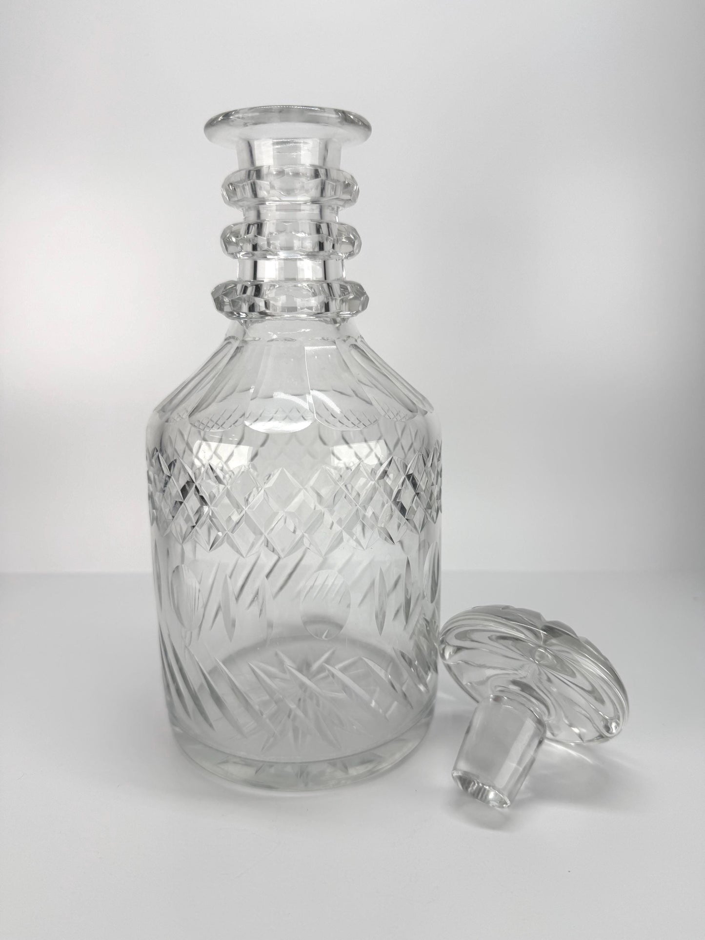 Vintage Cut Glass Decanter with Stopper in MCM Style
