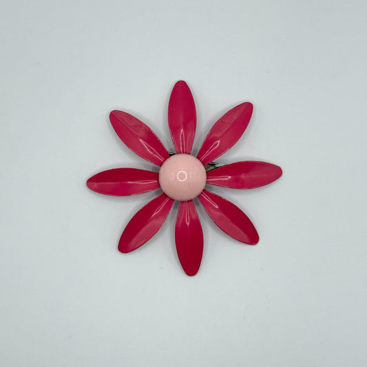 Vintage Metal Brooch of Pink Daisy