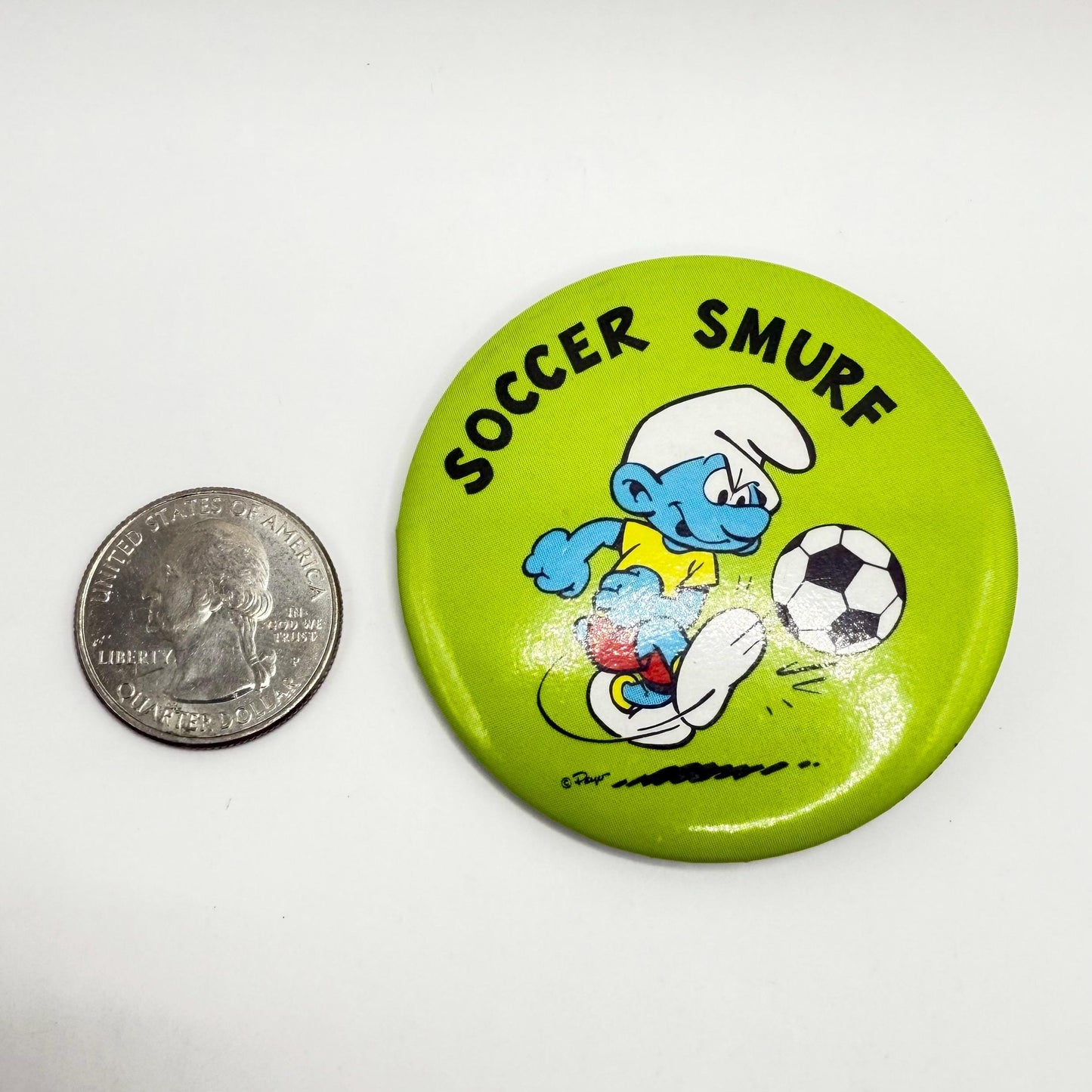 Vintage Soccer Smurf Button Pin by Peyo W. Berrie Co.
